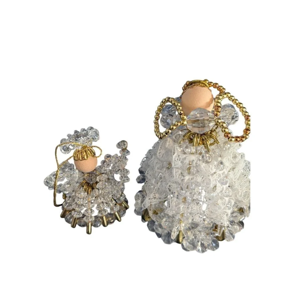 Vtg Beaded Mom & Baby Angel Christmas Ornament Holiday Decorations Set of 2 4&2